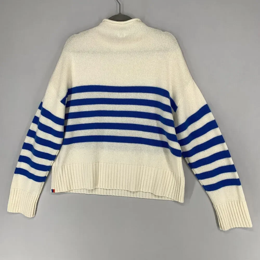 KULE Cream and Blue Striped Cashmere-blend Turtleneck Sweater. Sz L - Picture 13 of 16